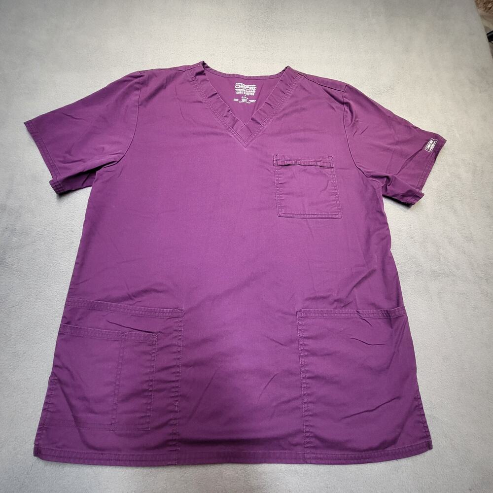 Cherokee Scrubs Shirt Womens M Purple Short Sleeve Nursing Medical Core Stretch